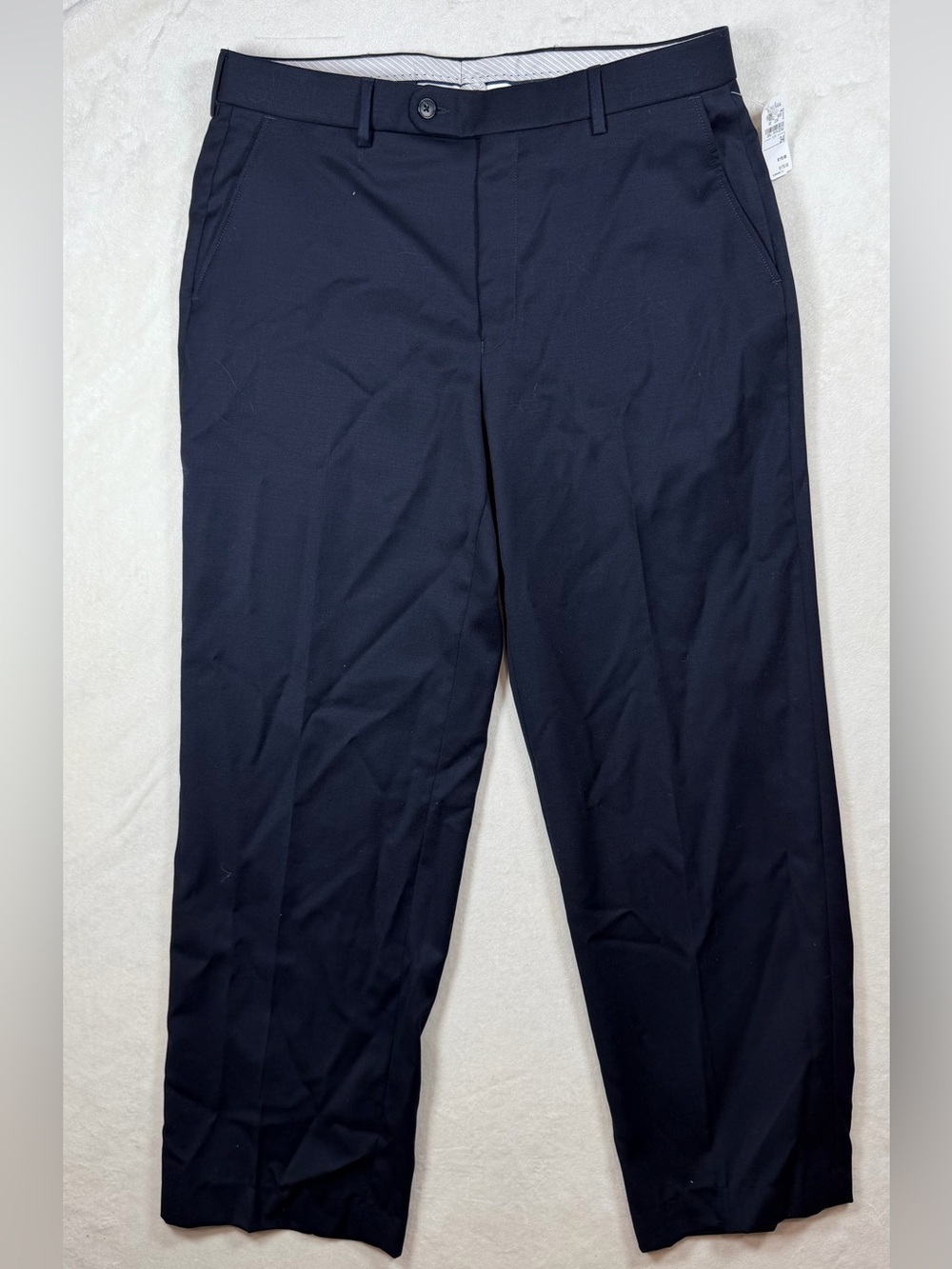 NWT Neiman Marcus Super 120’s Wool 34W 29L Navy Straight-Leg Men’s Dress Pants